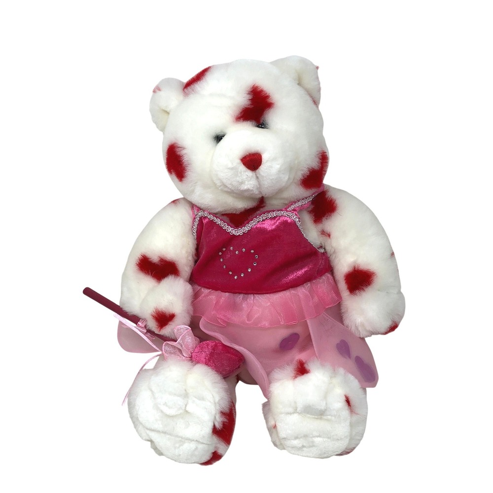 Build A Bear Plush Teddy Bear White Red Hearts Pink Ballerina Outfit w/ SOUND